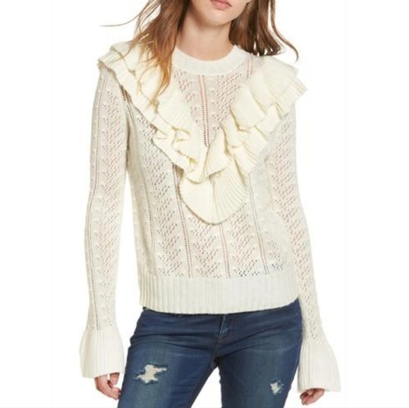 Tularosa Wool Ruffle sweater S white Pointelle Fairy Cottage Coquette Dainty - Picture 16 of 16